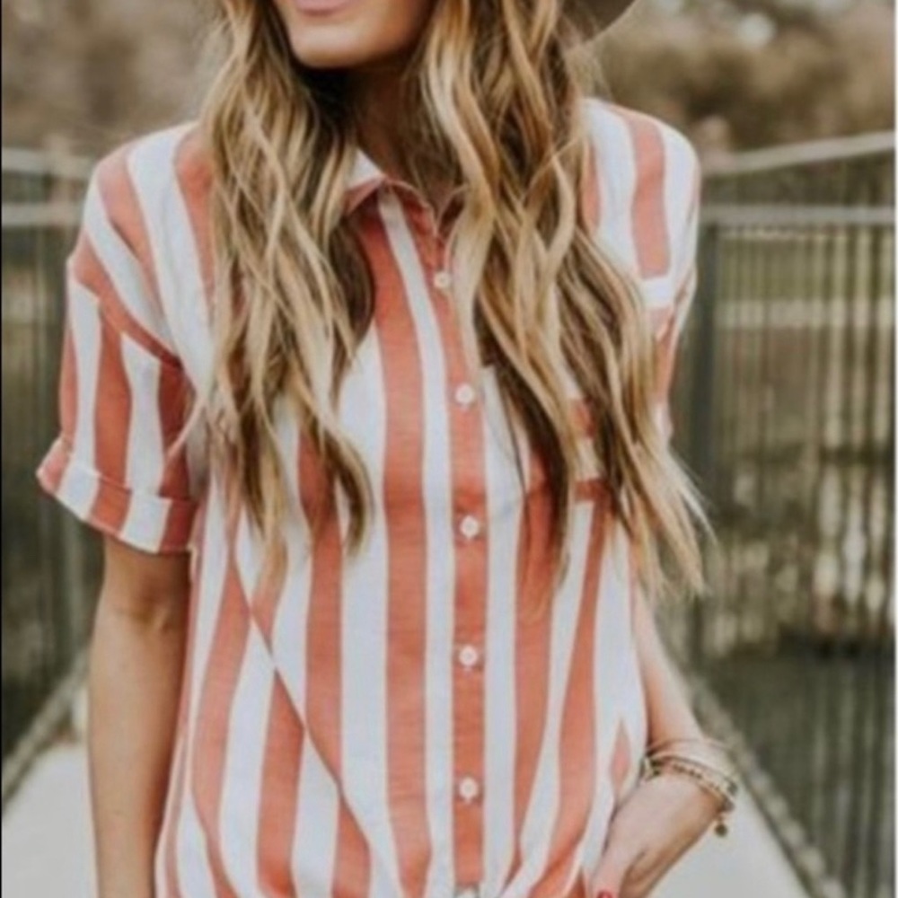 ROOLEE striped button up w/tie waist - Size M